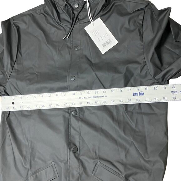 Rains Jacket Mens S/M Black Waterproof Long Jacket Hooded Lightweight Outerwear - Picture 7 of 14
